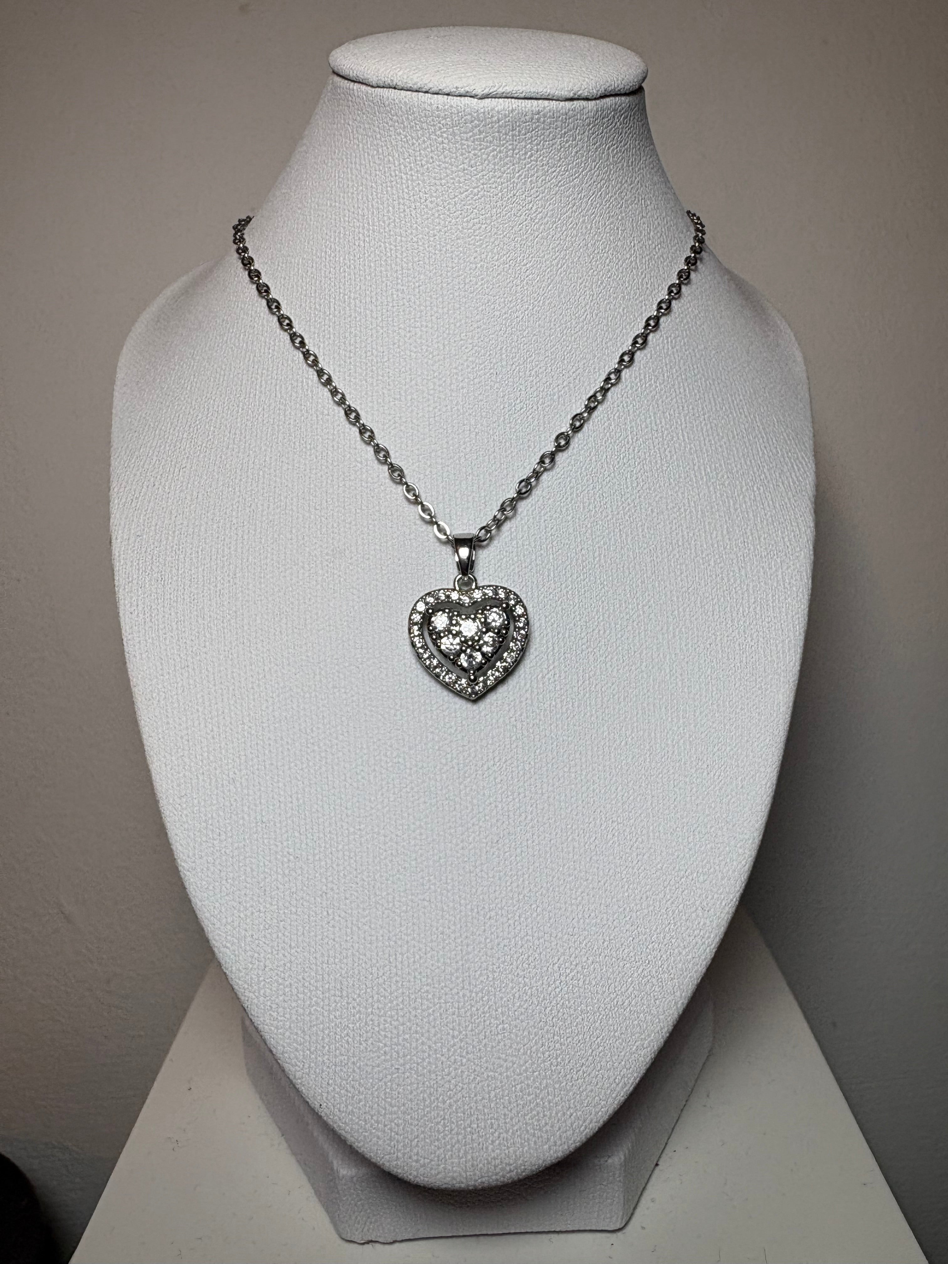 Stainless Steel Crystal Heart Necklace