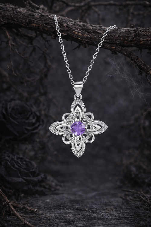 925 Thai Silver Witch Knot Necklace – Purple Crystal Gothic Wicca Pendant
