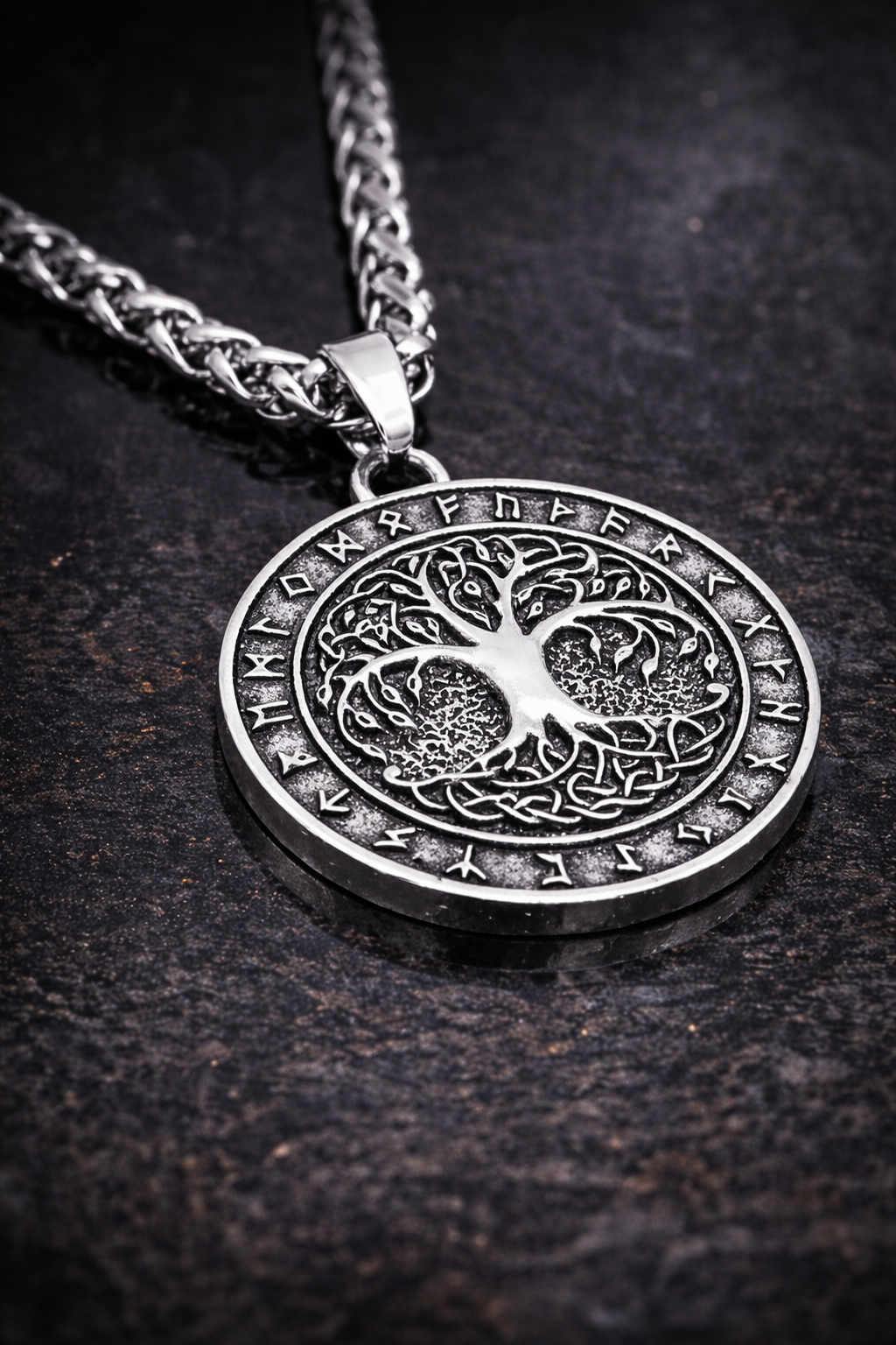 Nordic Tree of Life Rune Pendant Necklace – Viking Yggdrasil Stainless Steel Amulet