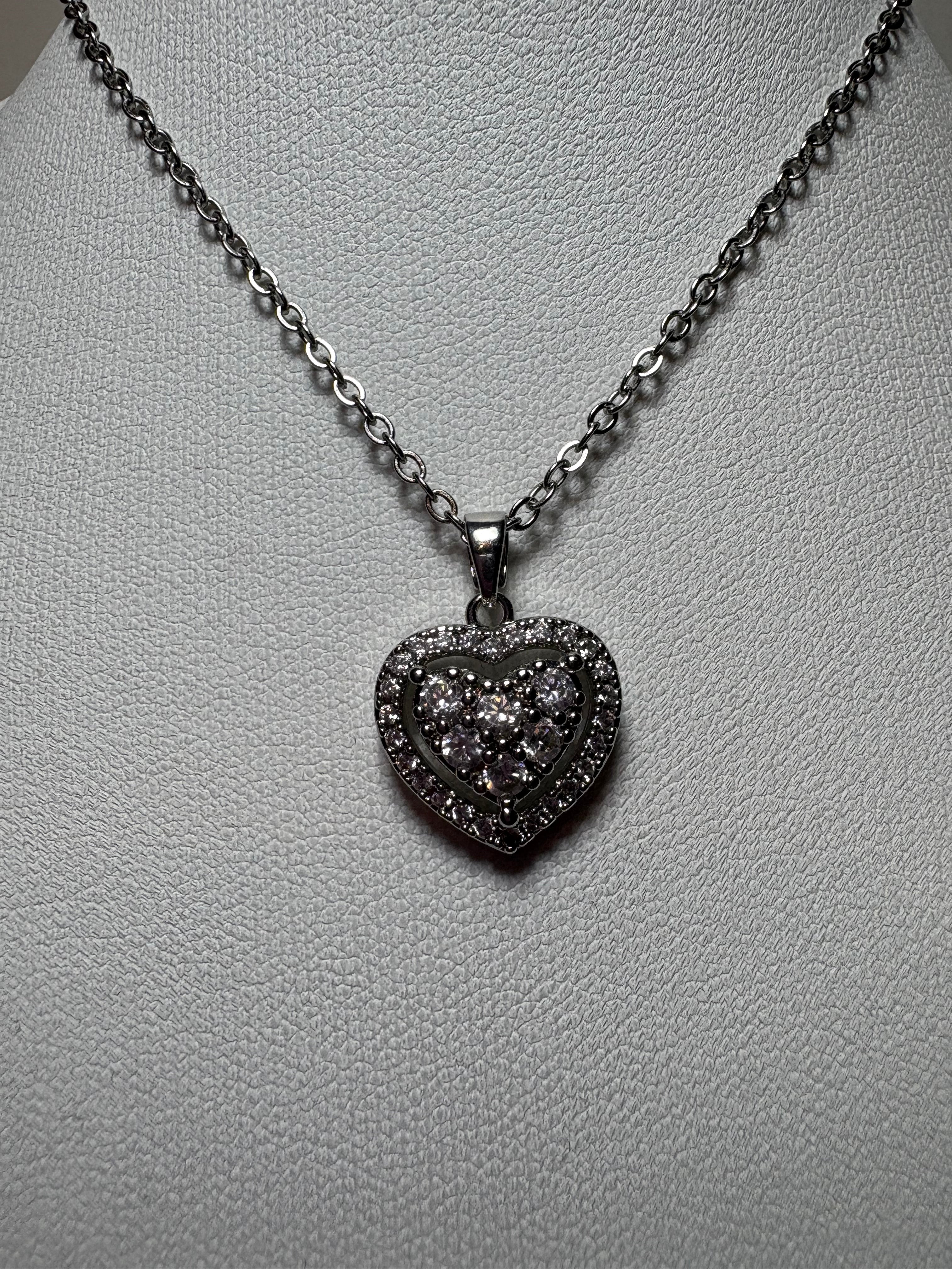 Stainless Steel Crystal Heart Necklace