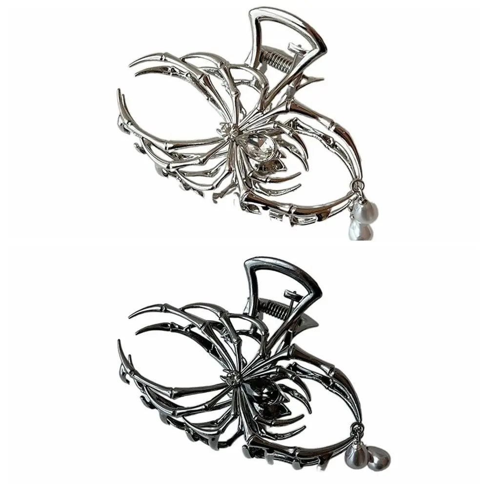Gothic Spider Hair Claw Clip – Silver Metal Pearl Hair Clip | Dark Gothic Y2K Alternative Hair Accessory