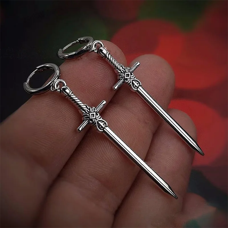 Gothic Vintage Sword Earrings For Women Man Fashion Cool Punk Rock Party Jewelry Accessories Gift Fantasy Cross Sword Ear Hooks