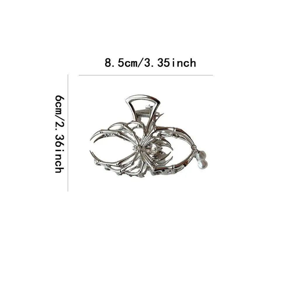Gothic Spider Hair Claw Clip – Silver Metal Pearl Hair Clip | Dark Gothic Y2K Alternative Hair Accessory